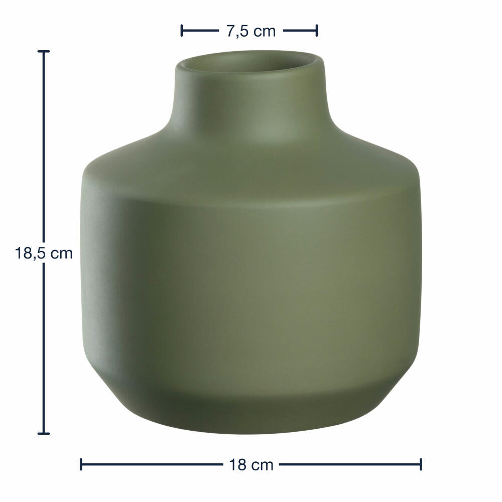 Leonardo Keramikvase Milano, Vase, Blumenvase, Dekovase, Keramik, Grün, H 18.5 cm, 026819