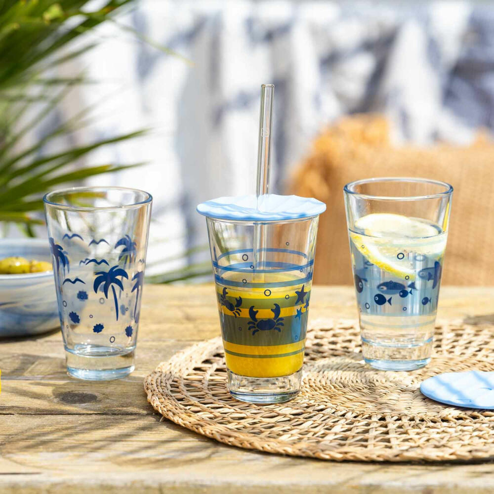 Leonardo lid Salerno, for drinking glasses, glass cover, drink lid, silicone, blue, Ø 9 cm, 053343