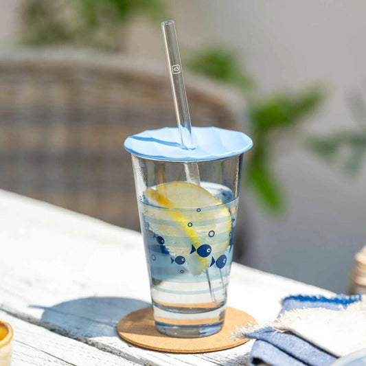 Leonardo lid Salerno, for drinking glasses, glass cover, drink lid, silicone, blue, Ø 9 cm, 053343