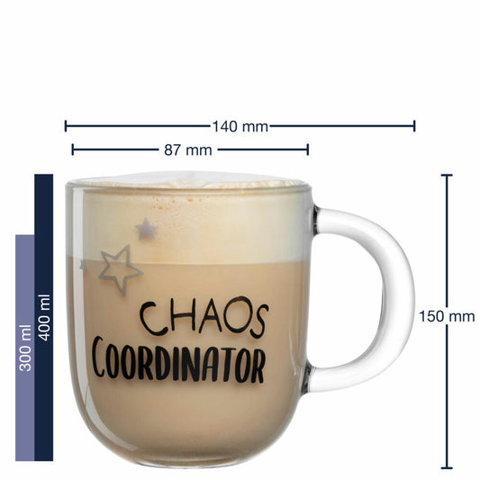 Leonardo Cup Ufficio Chaos Coordinator, Coffee Cup, Mug, Glass Cup, Soda-lime glass, 400 ml, 047081