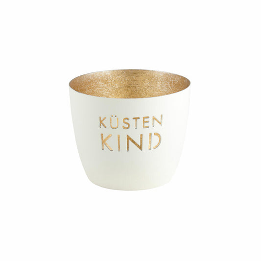 Gift Company Lantern Madras Küstenkind M, Tealight Holder, Candle Holder, Iron, White / Gold, H 8.5 cm, 1099904001