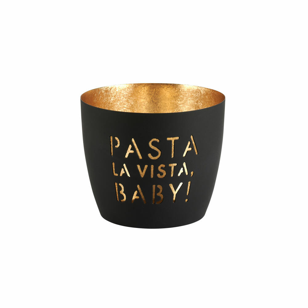 Gift Company Windlicht Madras Pasta la vista baby! M, Teelichthalter, Kerzenhalter, Eisen, schwarz / Gold, H 8.5 cm, 1122004002