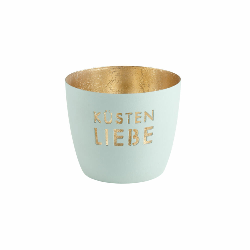 Gift Company Lantern Madras Küstenliebe M, Tealight Holder, Candle Holder, Iron, Ice Blue / Gold, H 8.5 cm, 1100004009