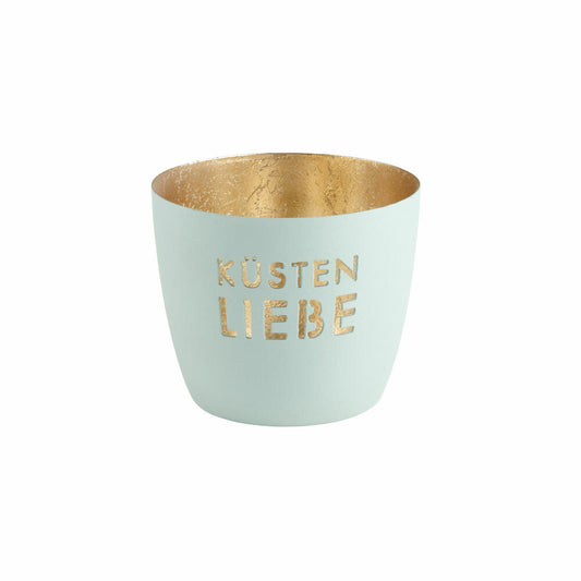 Gift Company Lantern Madras Küstenliebe M, Tealight Holder, Candle Holder, Iron, Ice Blue / Gold, H 8.5 cm, 1100004009