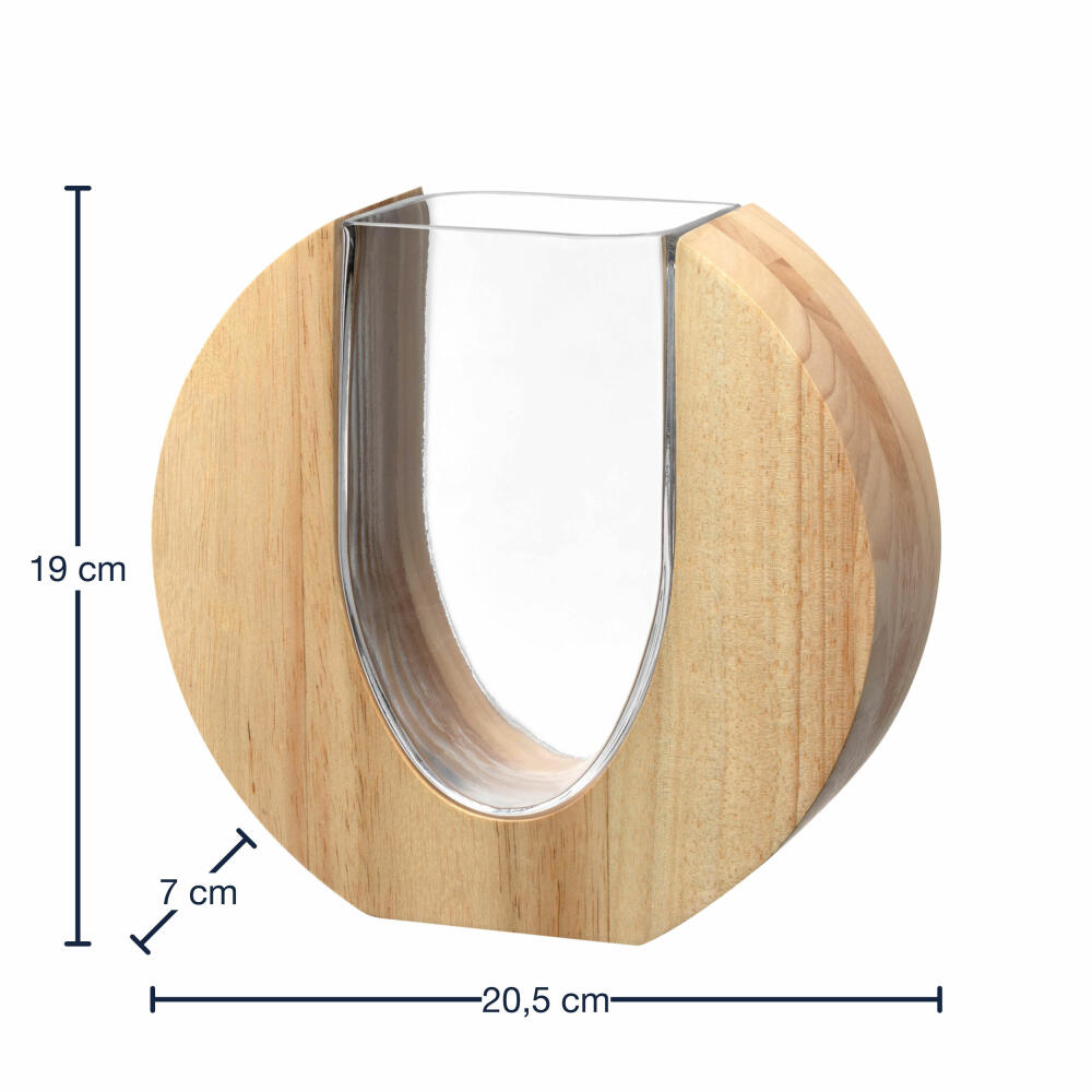 Leonardo Vase Legno, Dekovase, Blumenvase, Tischvase, Glas / Holz, H 19 cm, 025645