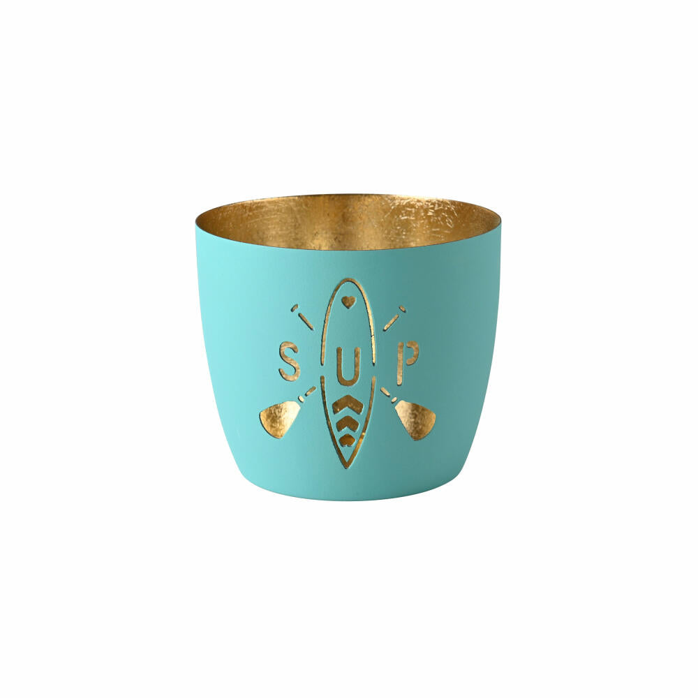 Gift Company Lantern Madras SUP M, Tealight Holder, Candle Holder, Iron, Turquoise / Gold, H 8.5 cm, 1172904024