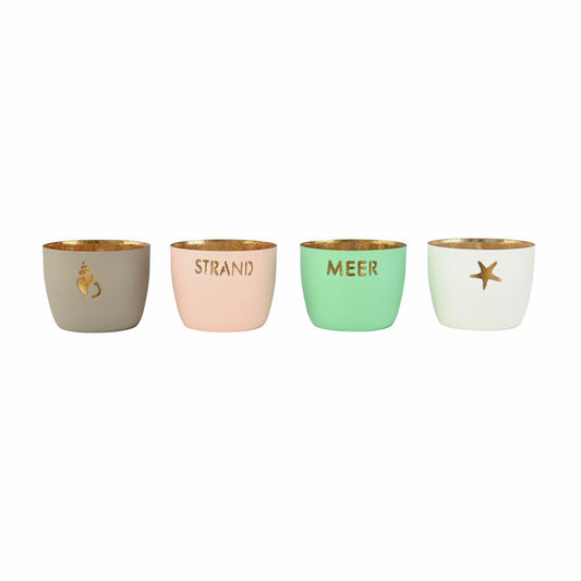 Gift Company Lantern Madras Maritime Motifs XS, Set of 4, Tealight Holder, Candle Holder, Iron, Sandstone / Pastel Pink / White / Aqua, H 4.5 cm, 1171302020