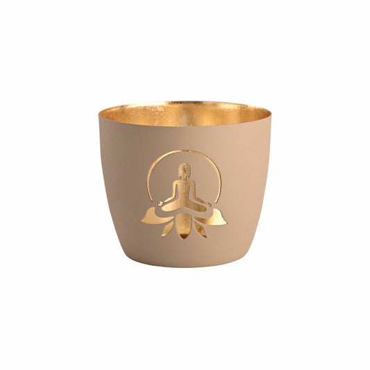 Gift Company lantern Madras Lotus Yoga Silhouette M, tealight holder, candle holder, iron, sandstone / gold, H 8.5 cm, 1145104029