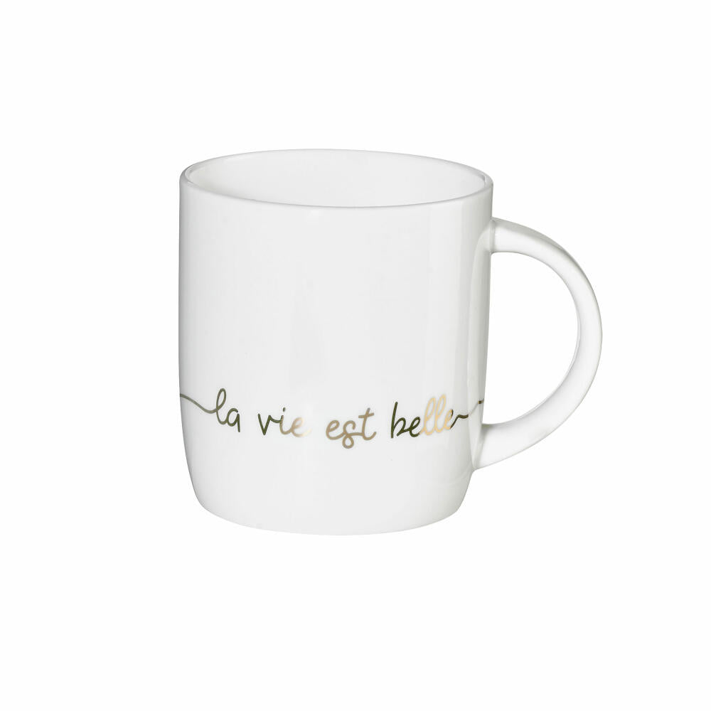 ASA Selection Henkelbecher La Vie Est Belle, Fine Bone China, Weiß glänzend, 350 ml, 18074414