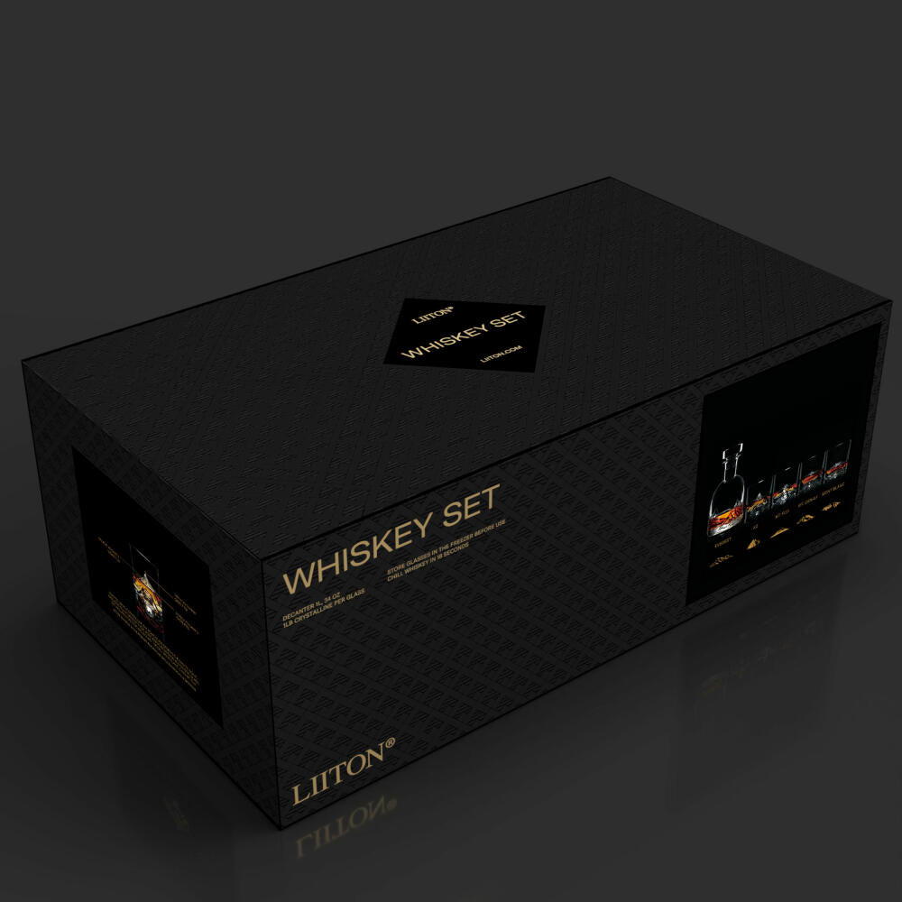 Liiton The Peaks Whiskeygläser mit Dekanter, 5-tlg., Whiskeyglas, Whiskey Glas, Kristallglas, L20900