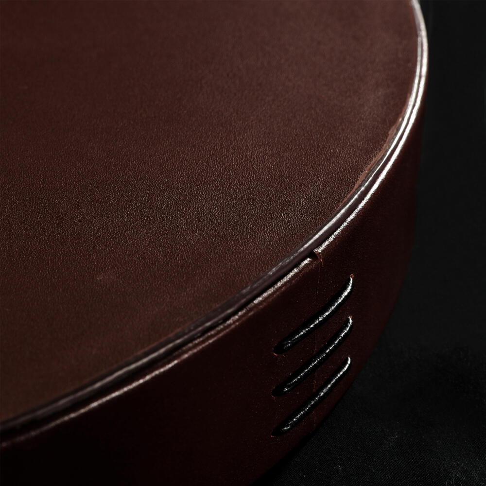 Liiton Verspiegeltes Serviertablett, Tablett, Dekotablett, Kuhleder / Spiegelglas, Ø 38 cm, L20200