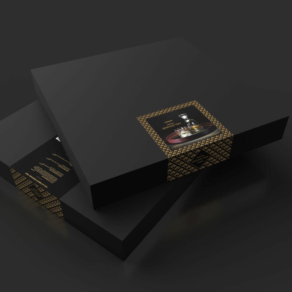 Liiton Verspiegeltes Serviertablett, Tablett, Dekotablett, Kuhleder / Spiegelglas, Ø 38 cm, L20200