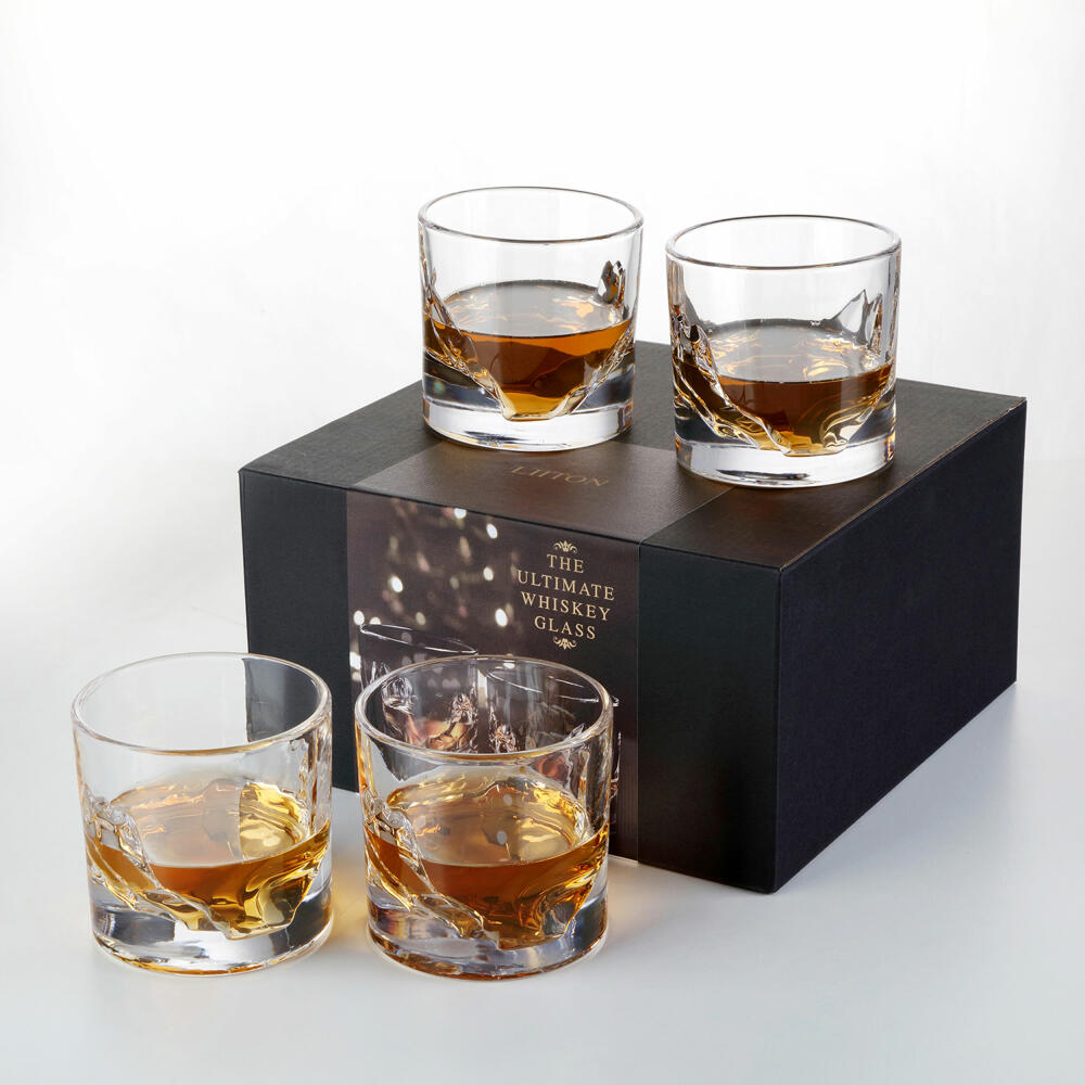 Liiton Grand Canyon Whiskeygläser, 4er Set, Whiskeyglas, Whiskey Glas, Tumbler, Kristallglas, 300 ml, L10100