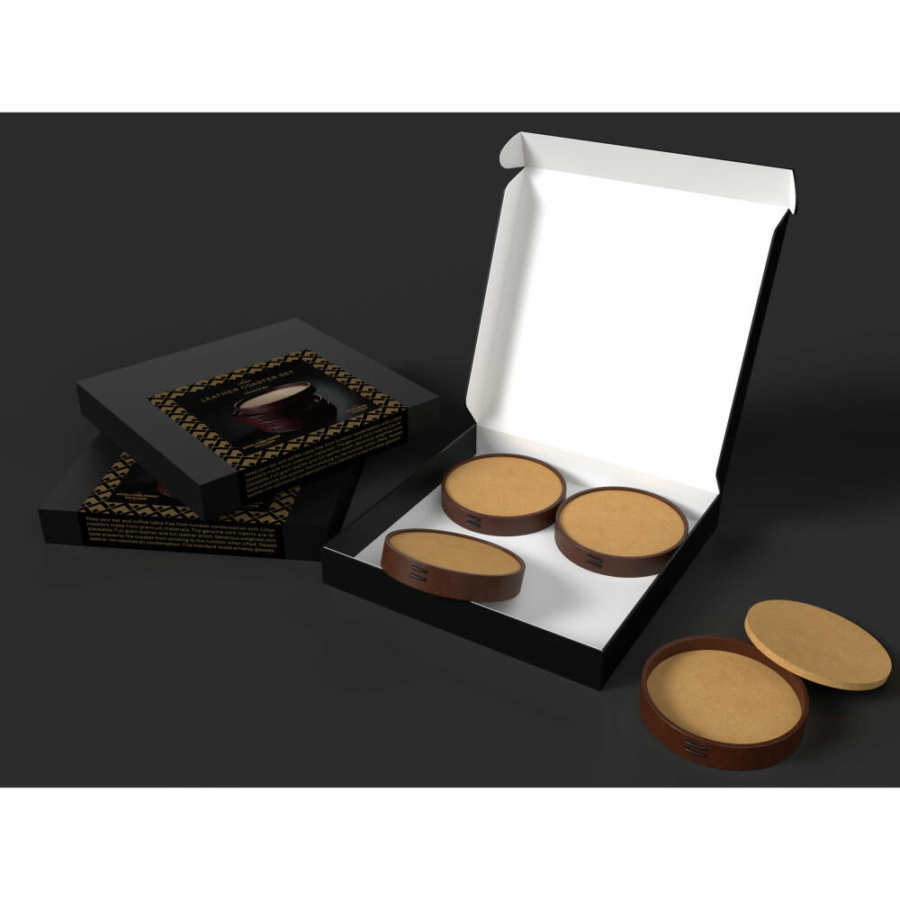 Liiton leather coasters, set of 4, glass coasters, coasters, cow leather, Ø 9.6 cm, L20300