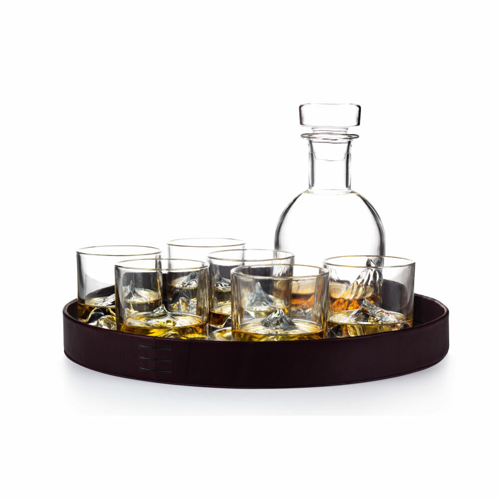 Liiton Verspiegeltes Serviertablett, Tablett, Dekotablett, Kuhleder / Spiegelglas, Ø 38 cm, L20200