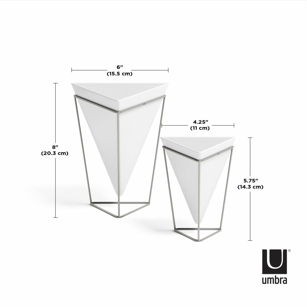 Umbra Topfset Trigg 2-tlg., Übertopf und Tischvase, Dekovase, Steingut, Stahl, Weiß, 1004372-670