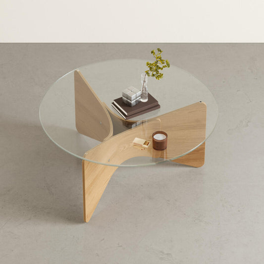Umbra Coffee Table Madera, Round Living Room Table, Wood, Glass, Natural, 84 x 38 cm, 1018611-390