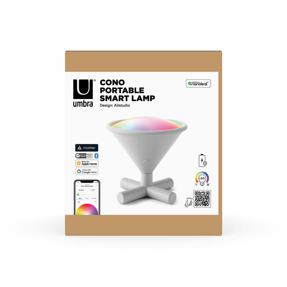 Umbra LED-Leuchte Cono, tragbare Smart-Lampe, Polypropylen, Weiß, 13 cm, 1015081-918