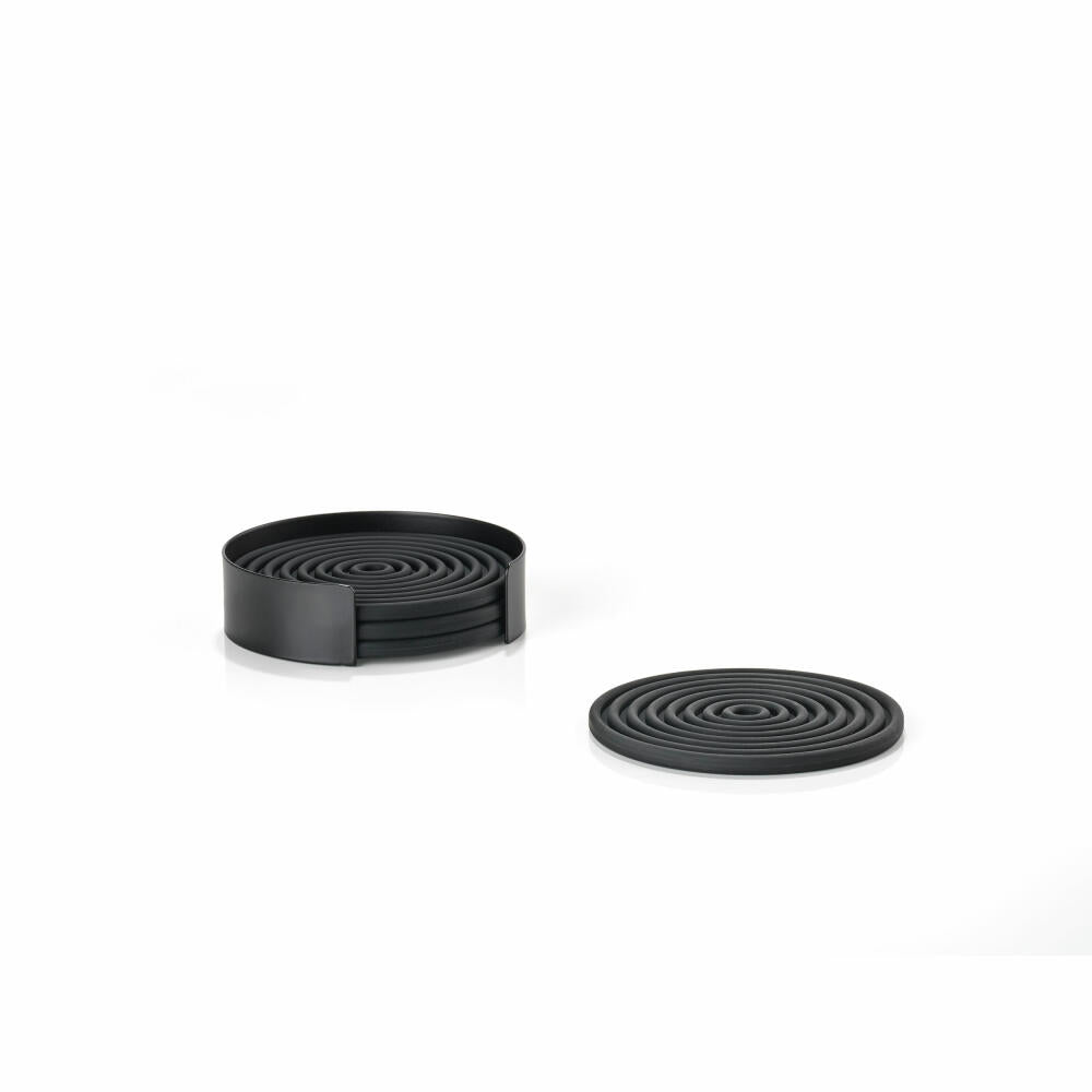 Zone Denmark Glass Coasters Rocks, Set of 4, Coasters, Drinks Coasters, Silicone / Metal, Black, 14833