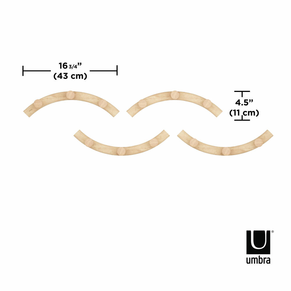 Umbra Wandgarderobe Slinka, Garderobenleiste mit 12 Haken, Eschenholz, Natur, 1018115-390