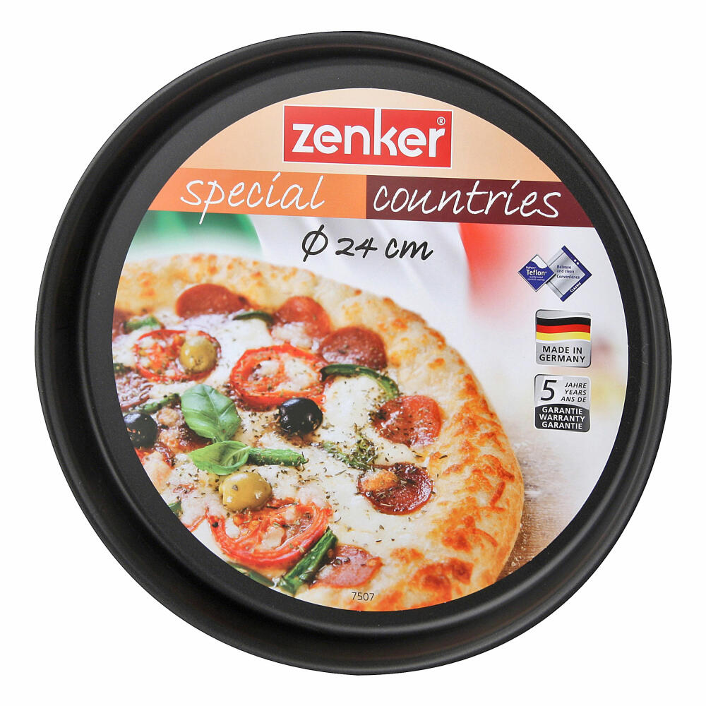 Zenker Special Countries Pizzablech Rund, Pizza Blech, Pizzabackblech, Backblech, Ilag Classic, Schwarz, Ø 24 cm, 7507