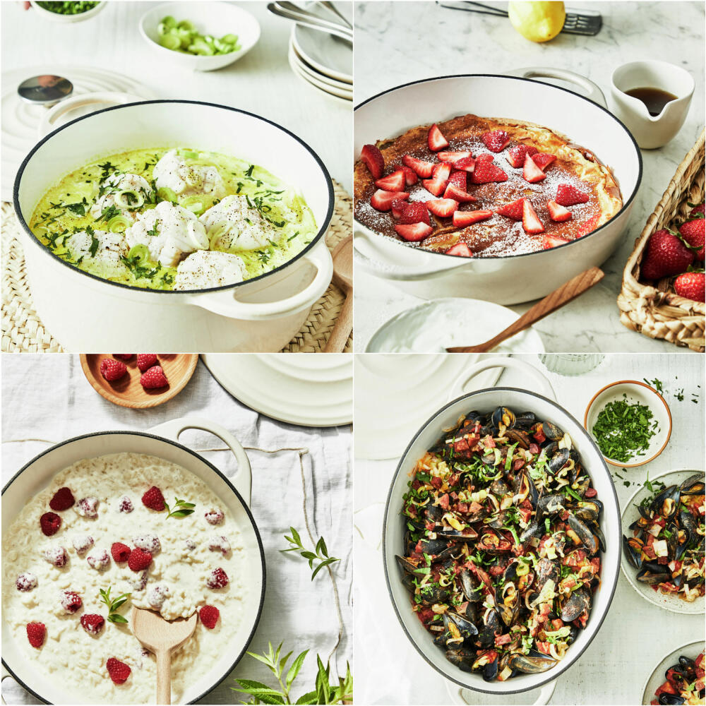 Tefal Lov Ovaler Bräter, Schmortopf, Kochtopf, Induktionsgeeignet, Gusseisen, Beige, 34 cm, E25906