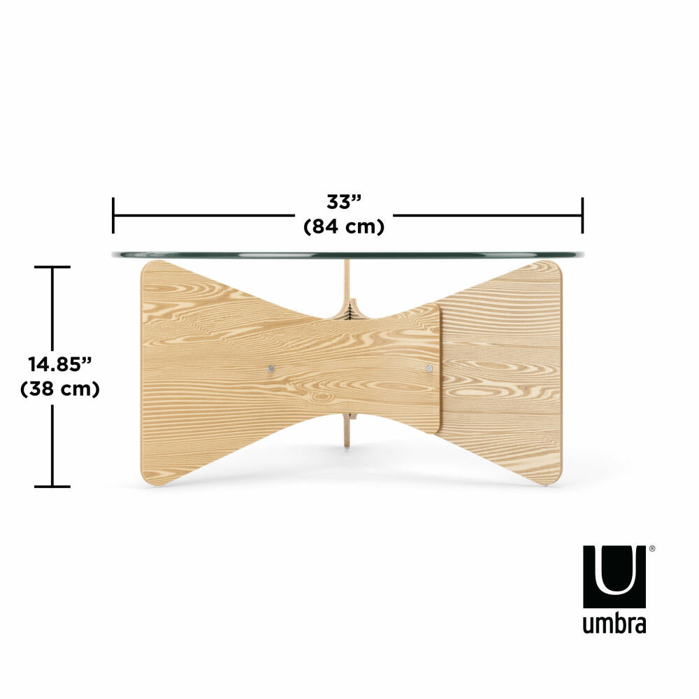 Umbra Couchtisch Madera, Runder Wohnzimmertisch, Holz, Glas, Natur, 84 x 38 cm, 1018611-390