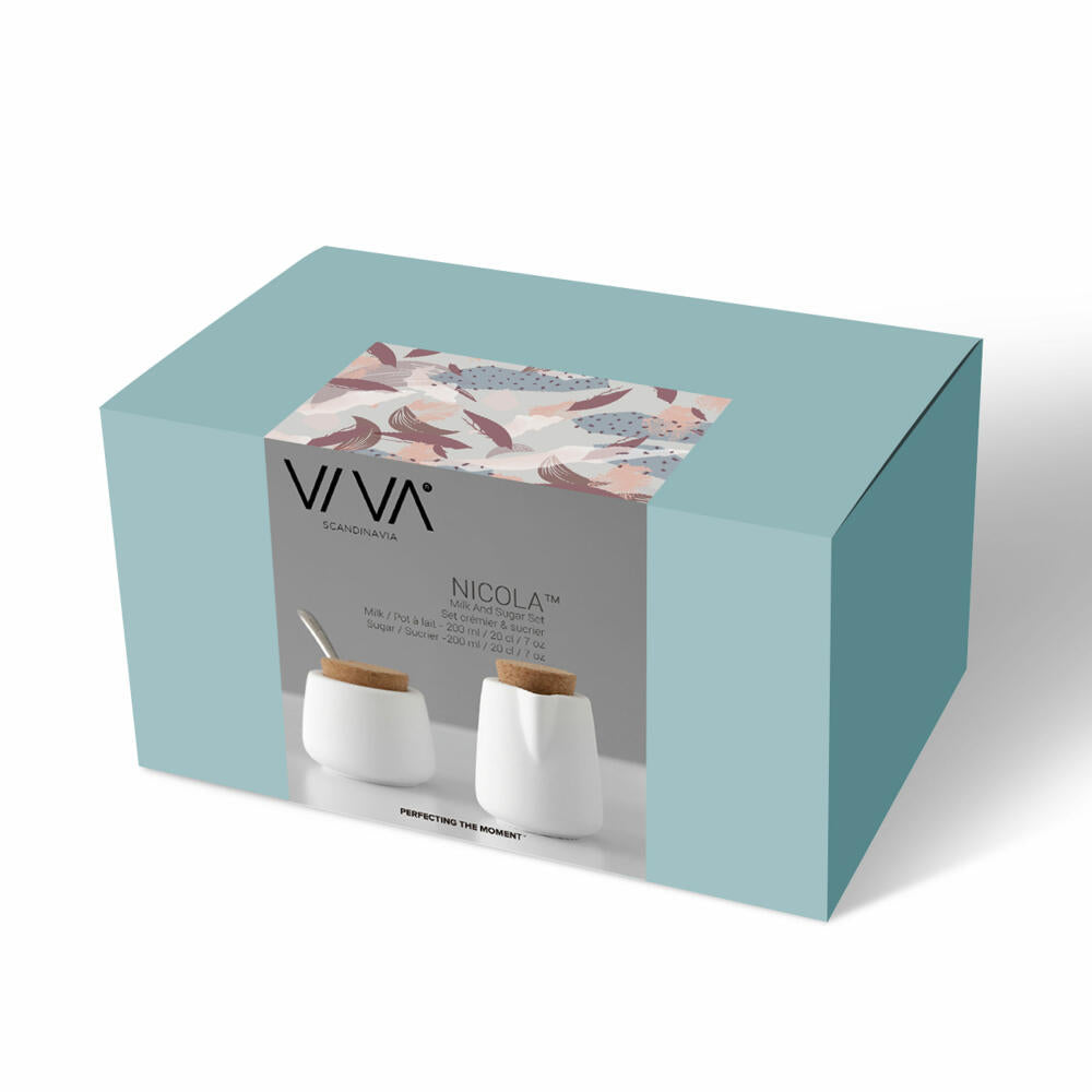 VIVA Nicola Milch- und Zucker Set, 2-tlg., Milchkännchen, Zuckerdose, Porzellan, Weiß, V36302