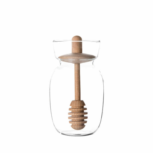 VIVA Minima honey jar, with wooden spoon, storage jar, borosilicate glass, 300 ml, V32400
