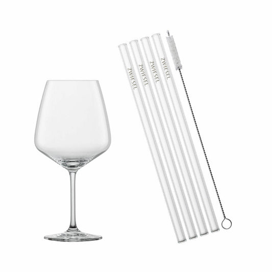 Schott Zwiesel Drinks Set After Work 9-piece, 4 glasses with glass drinking straws and brush, glass, 130014