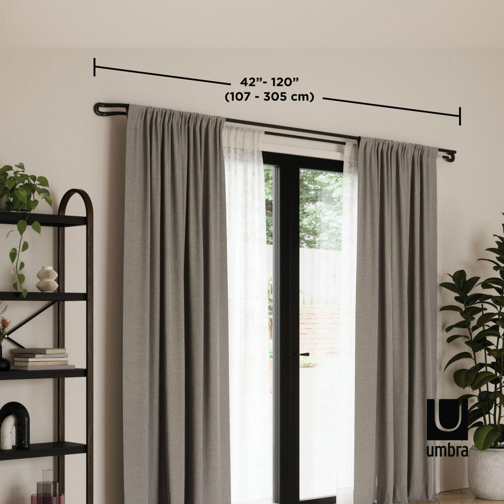 Umbra Midnight Double Curtain Rod, Extendable Curtain Rod, Steel, Black, 1017290-038