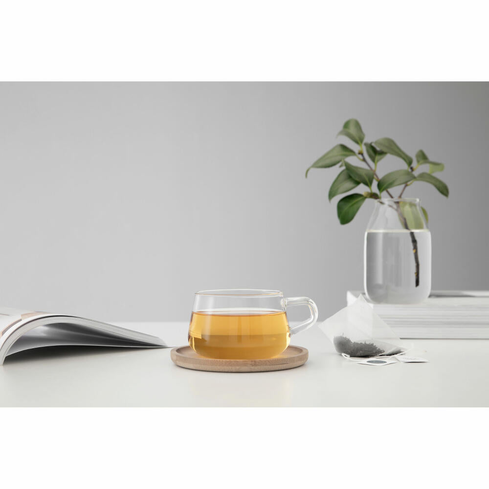 VIVA Classic Glastasse mit Untersetzer, Teetasse, Tasse, Borosilikatglas / Holz, 250 ml, V75800