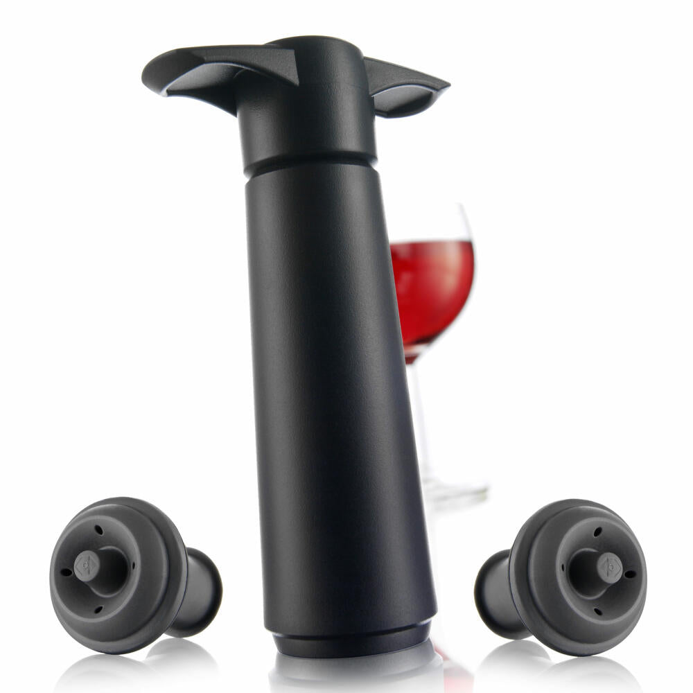 Vacu Vin Weinpumpe mit 2 Stopfen, Wine Saver, Vakuumpumpe, Kunststoff, Edelstahl, Schwarz, Grau, 09814606