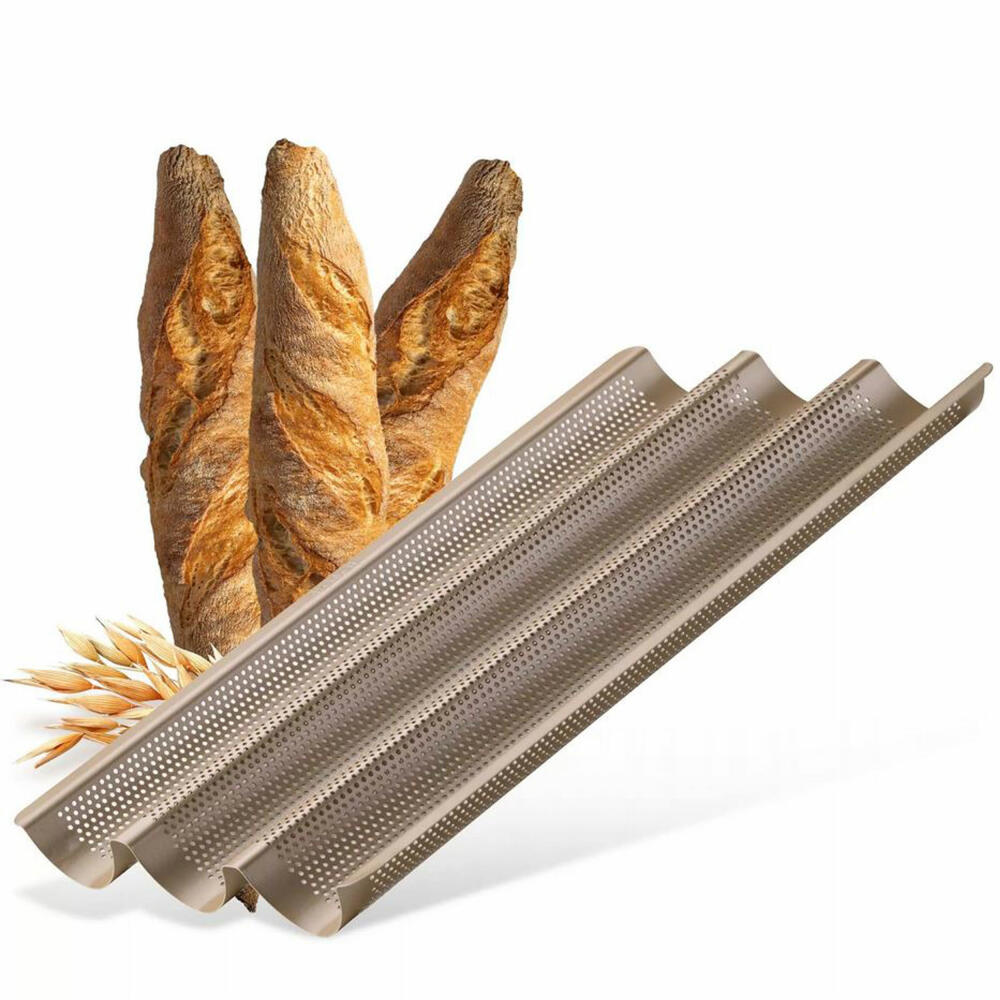 Zenker 3er Baguetteblech Dein Brot!, Stahlblech mit ILAG-Beschichtung, Gold, 35 x 25 cm, 7314