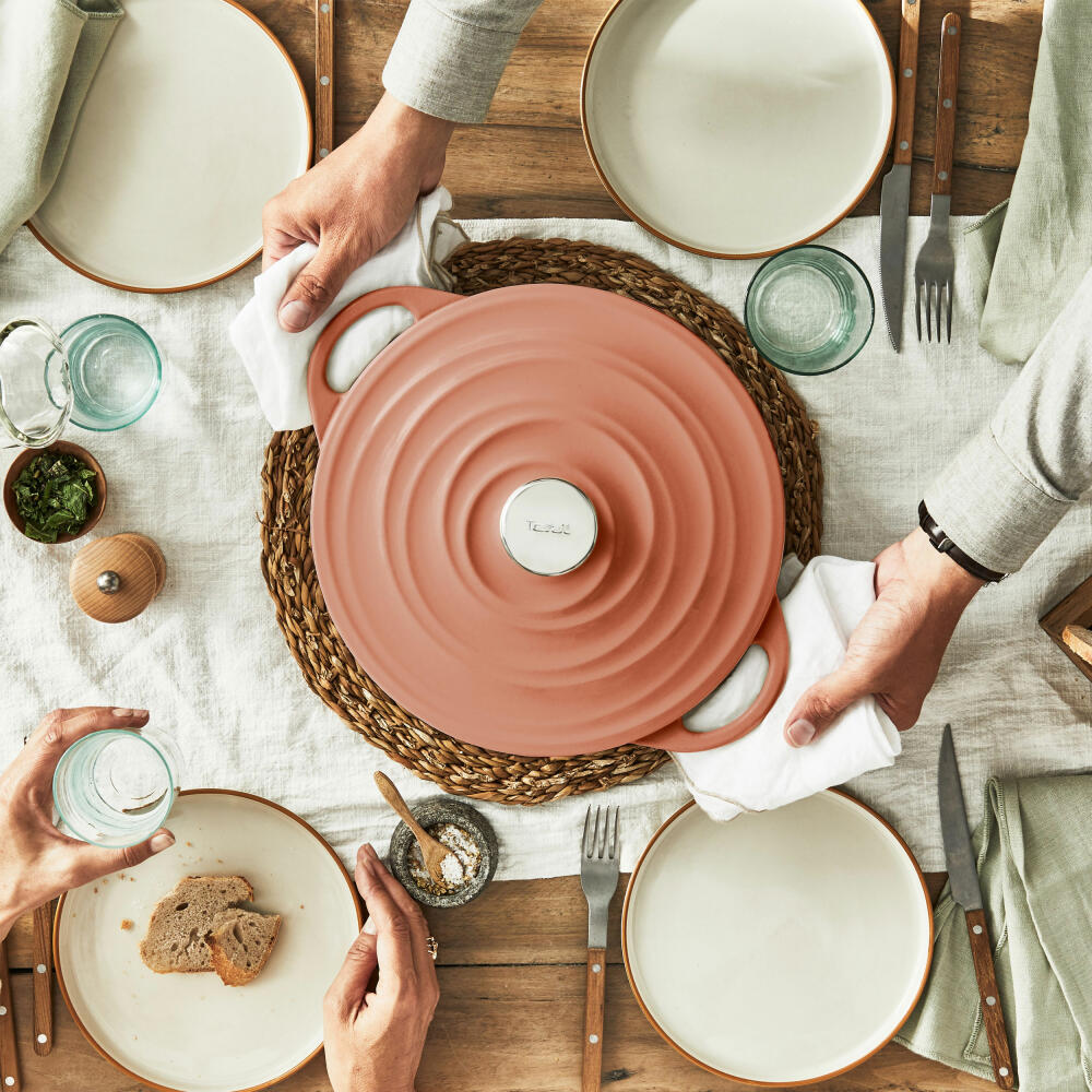 Tefal Lov Servierpfanne, Schmorpfanne, Sauteuse, Induktionsgeeignet, Gusseisen, Terracotta Orange, Ø 28 cm, E26072