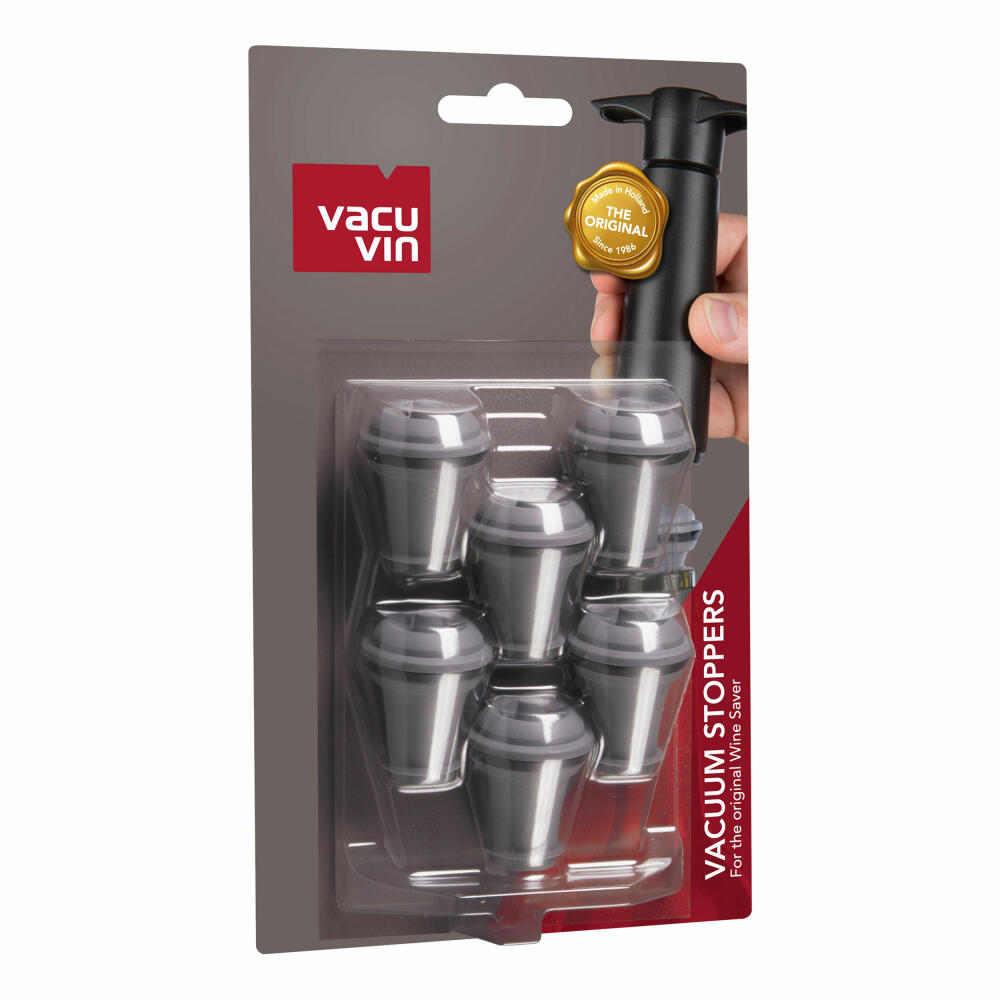 Vacu Vin stopper for wine pump set of 6, bottle stopper, vacuum stopper, plastic, gray, 0886360