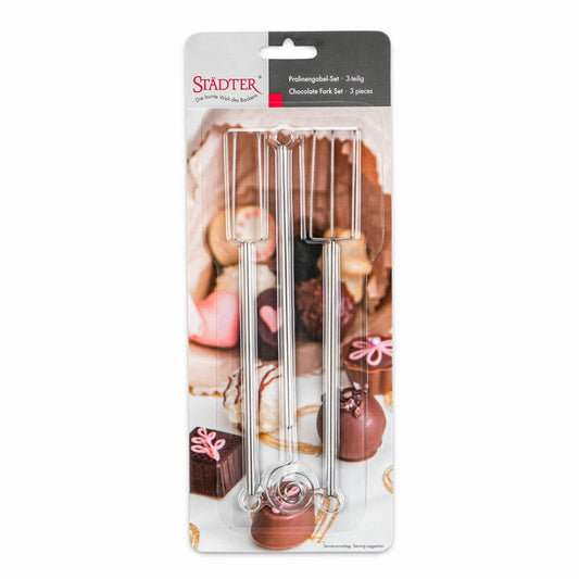 Städter Pralinengabel Set, 3-tlg., Pralinen Gabel, Temperiergabel, Spiraltunkgabel, Edelstahl, 21.5 cm, 350014