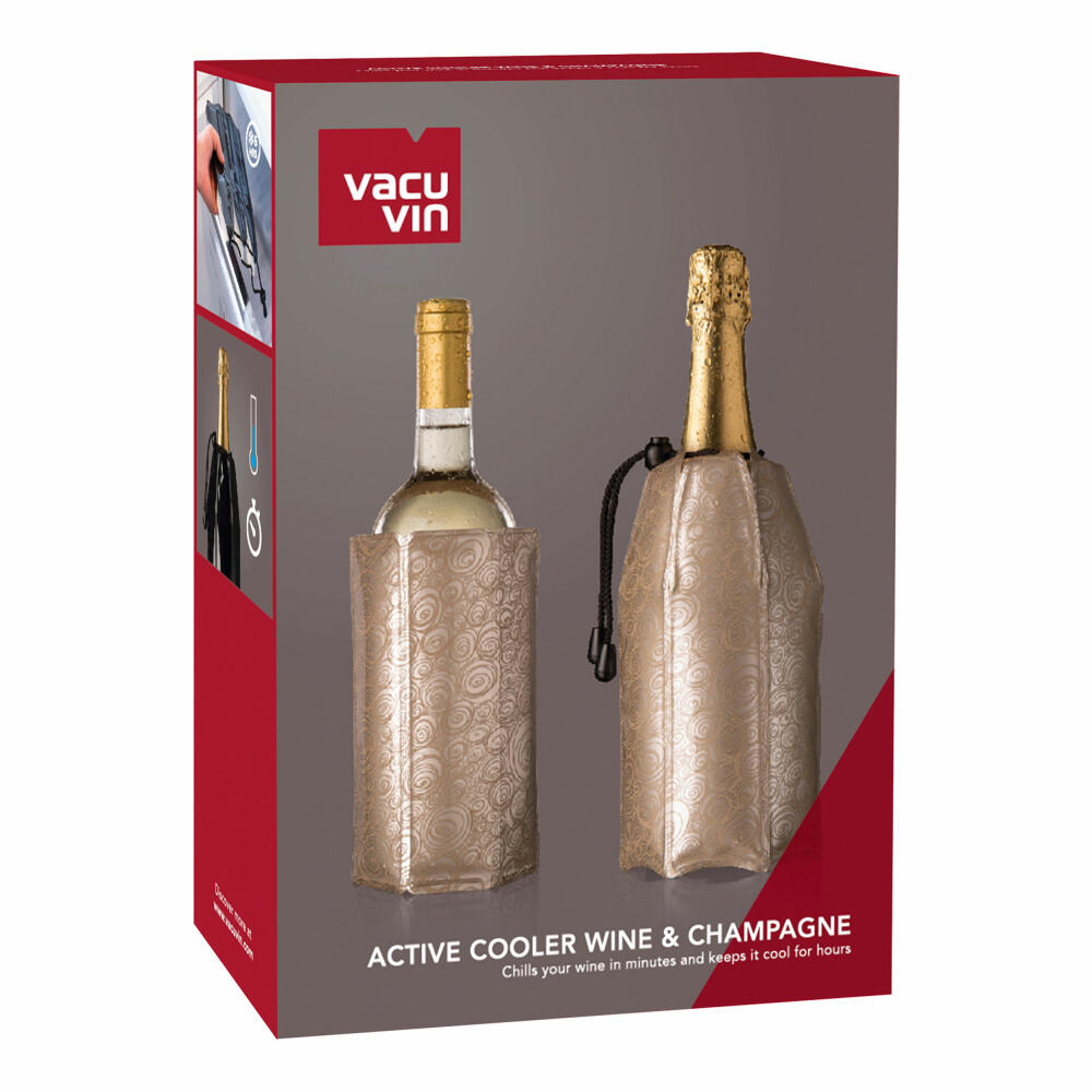 Vacu Vin Active Wine &amp; Champagne Cooler Platinum, 2-piece, Bottle Cooler, Cooling Jacket, Cooling Cuff, Plastic, Cooling Gel, Platinum, 3887560