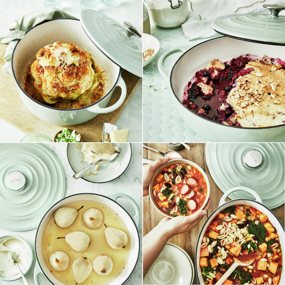 Tefal Lov Ovaler Bräter, Schmortopf, Kochtopf, Induktionsgeeignet, Gusseisen, Hellgrün, 34 cm, E25806