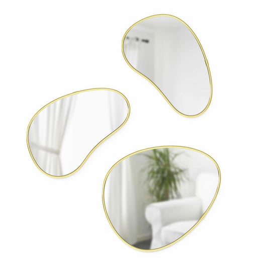 Umbra Wandspiegel 3er-Set Hubba Pebble, Spiegelglas, Messing, 1018566-104