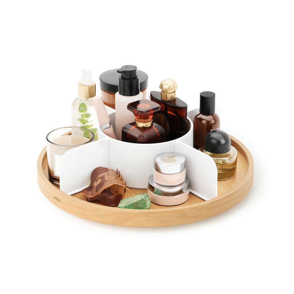 Umbra Organizer Bellwood, Lazy Susan, Drehteller, Pappelholz, Kunststoff, Weiß, Natur, 30 cm, 1019936-668