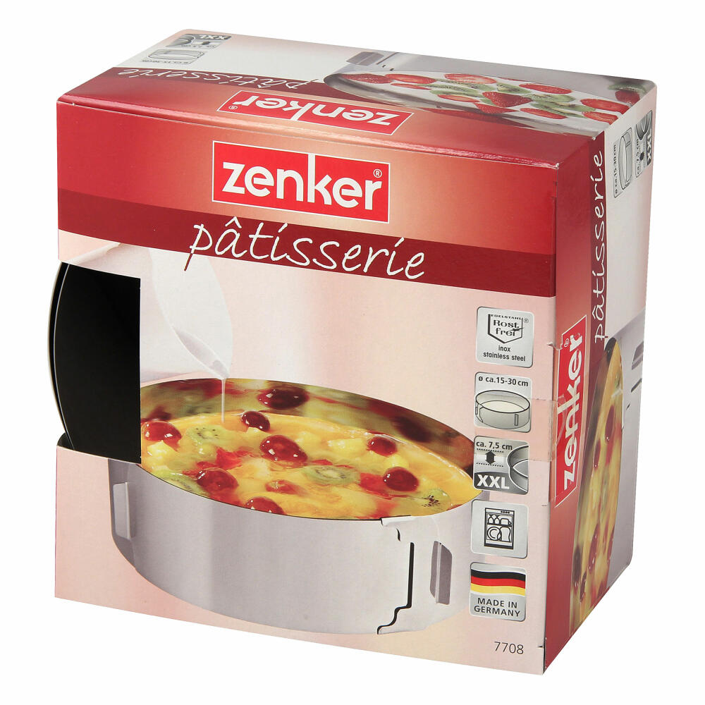 Zenker Patisserie Tortenring mit 2 Griffen, Torten Ring, Kuchenring, Tortenrahmen, Backrahmen, Edelstahl, Ø 15-30 cm, 7708