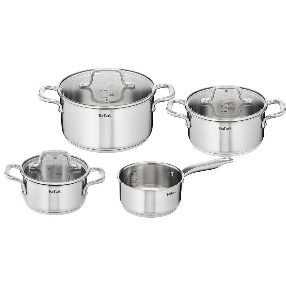 Tefal Virtuoso pot set, 7-piece, cooking pot, pot, saucepan, induction-suitable, stainless steel, E492S7