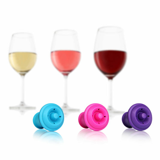 Vacu Vin stopper for wine pump set of 3 colorful, bottle stopper, vacuum stopper, plastic, pink, purple, blue, 08850606