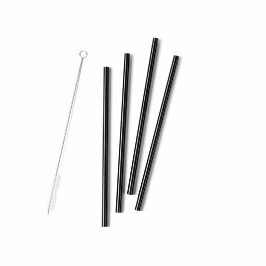 Zone Denmark Straw Rocks, set of 4, with cleaning brush, drinking straw, reusable, stainless steel, black, L 21.5 cm, 13708