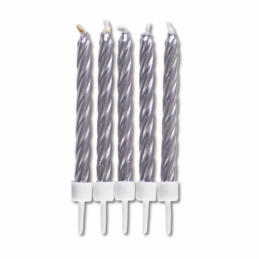 Städter Candles Birthday, 10 pieces, with holder, birthday candles, cake candles, cake, candle, silver, 7.5 cm, 910188