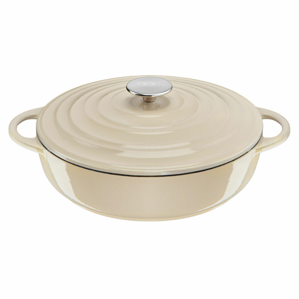 Tefal Lov Servierpfanne, Schmorpfanne, Sauteuse, Induktionsgeeignet, Gusseisen, Beige, Ø 28 cm, E25972