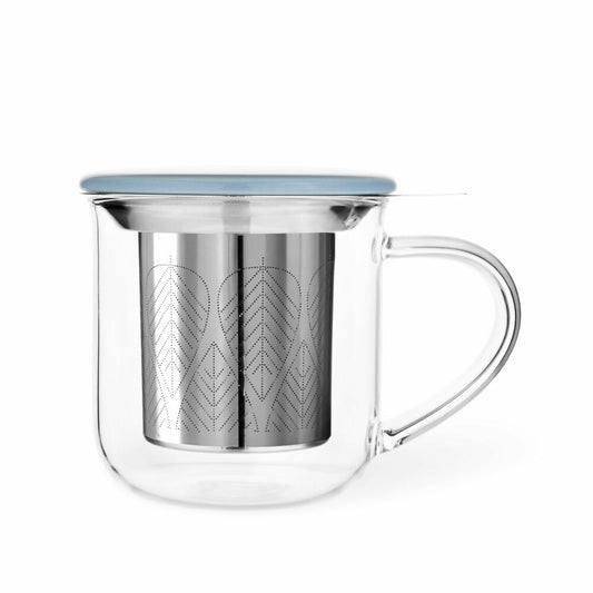 VIVA Minima glass cup Eva, with tea strainer and lid, cup, tea cup, borosilicate glass, light blue, 400 ml, V82763