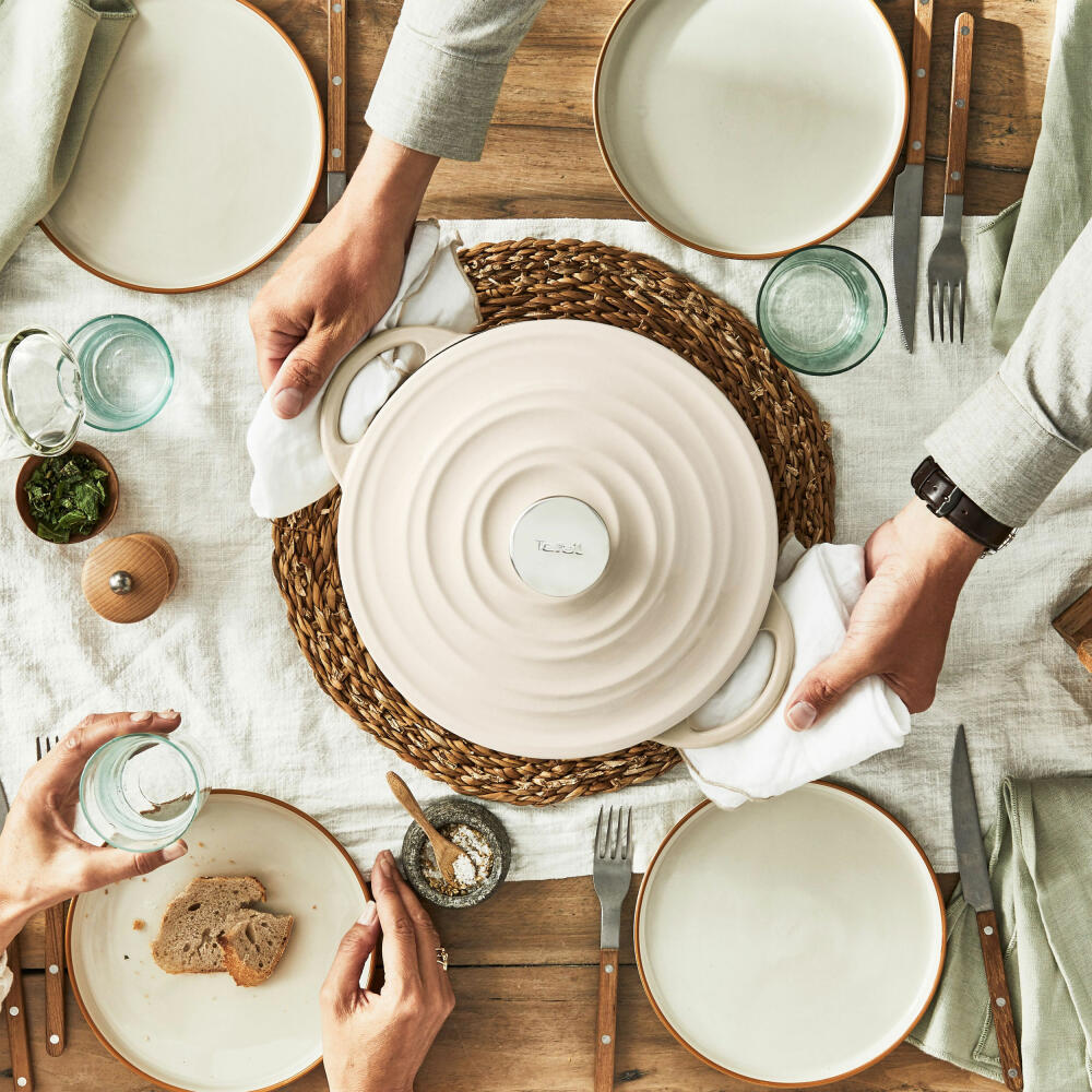 Tefal Lov Kochtopf, Gusseisentopf, Topf, Schmortopf, Induktionsgeeignet, Gusseisen, Beige, Ø 25 cm, E25904