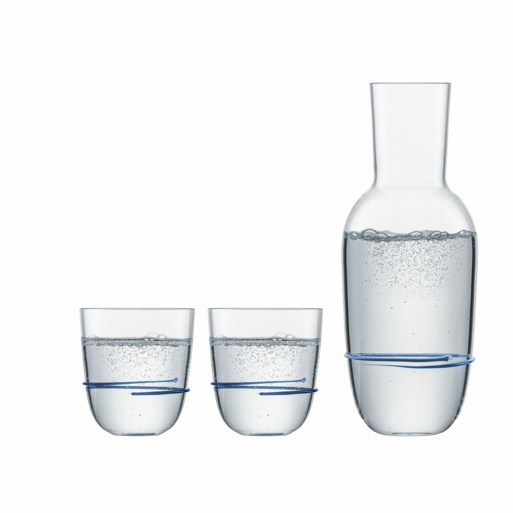 Zwiesel Glas Handmade Drinks Set Aura Blue 3-piece, Carafe + 2 Cups, 750 ml, 121694